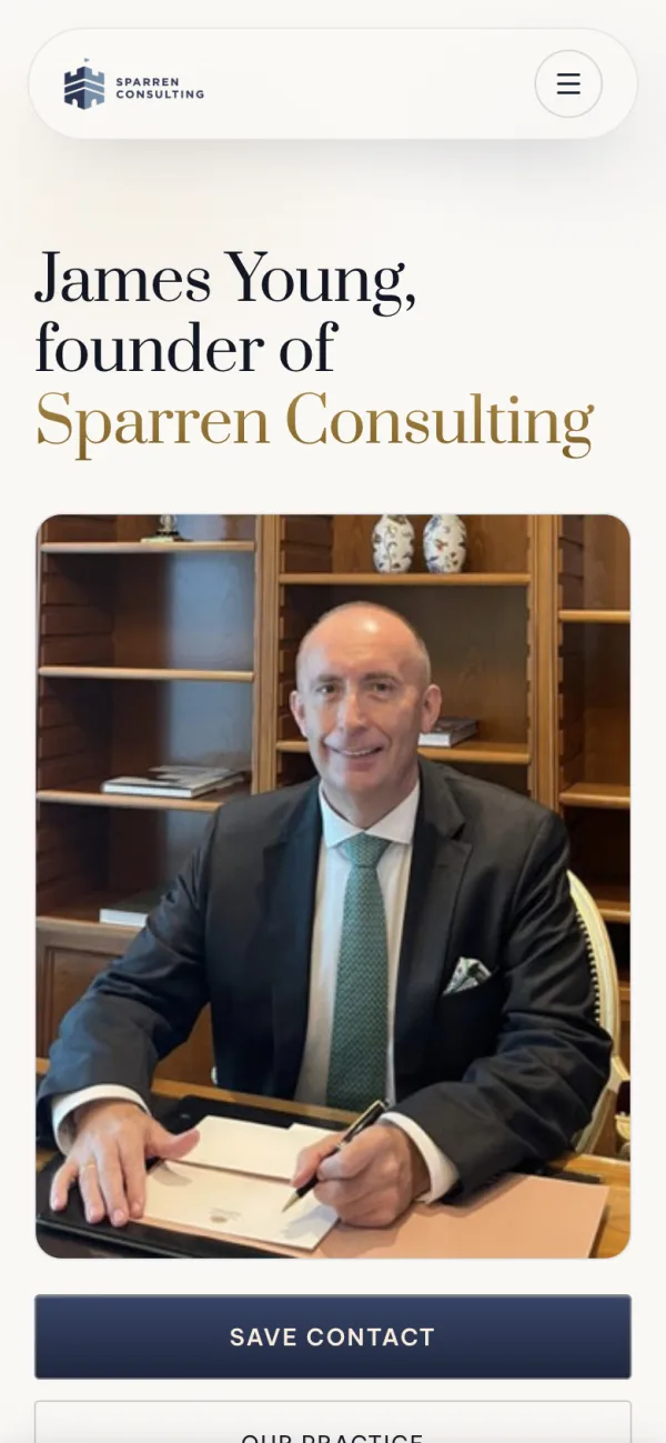 James Young's dossier page on sparrenconsulting.com, open on a phone
